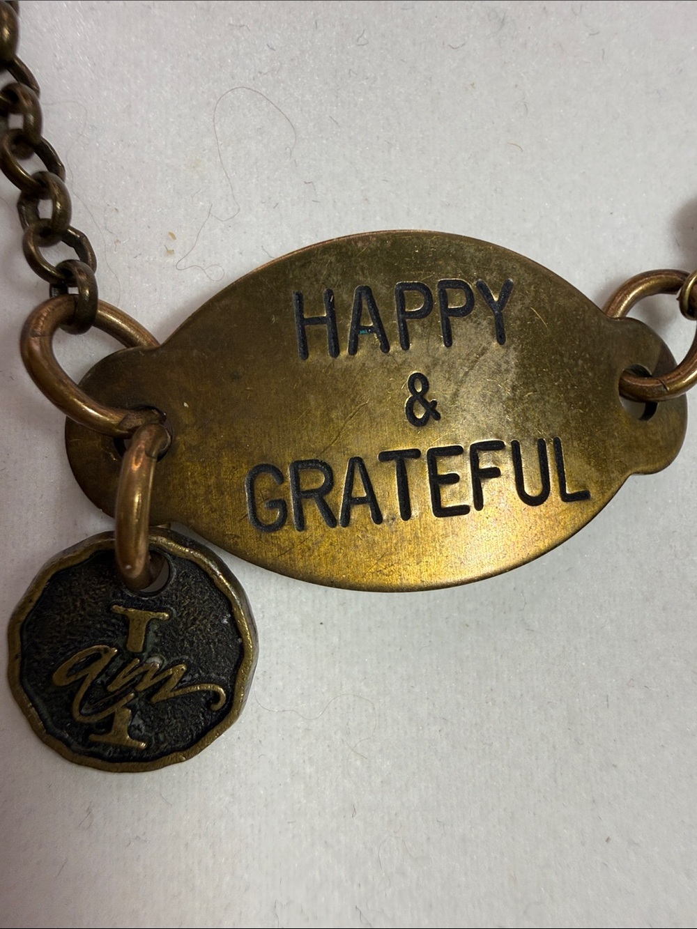 Ali Brass-Tone 'Happy & Grateful' Pendant Necklace